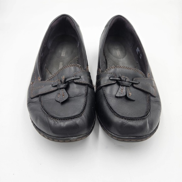 Clarks Collection Soft Cushion Black Ashland Bubble Loafer Wedge Heel Size 8 - Picture 1 of 11